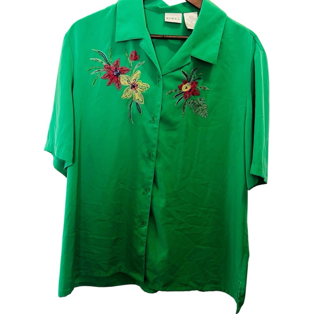 Koret Vibrant Green Floral Embroidered Women's Top Size XL Summer/Spring Top
